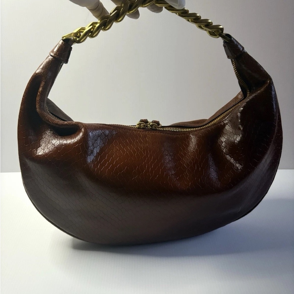 STAUD Brown Leather Hobo Bag with Gold Chain - Picture 3 of 5